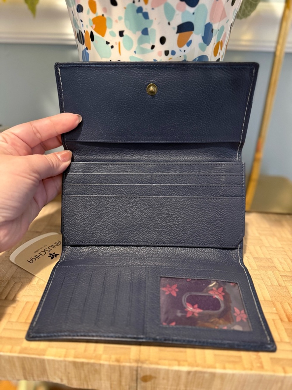 Anuschka Anna Black Floral Hand-Painted Leather Wallet with Multicolor Motif NWT - Picture 4 of 10